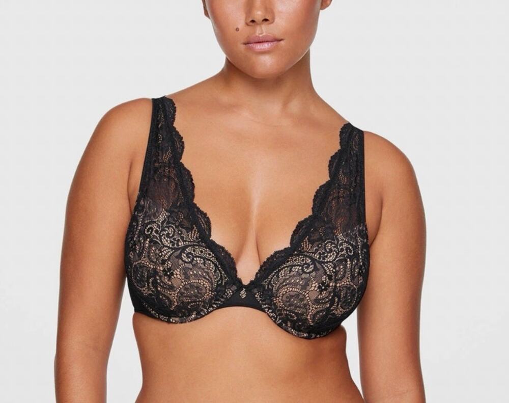 Thirdlove 24/7 Lace Contour Plunge Bra Size 40C Black Lace Mesh Sides Push-Up